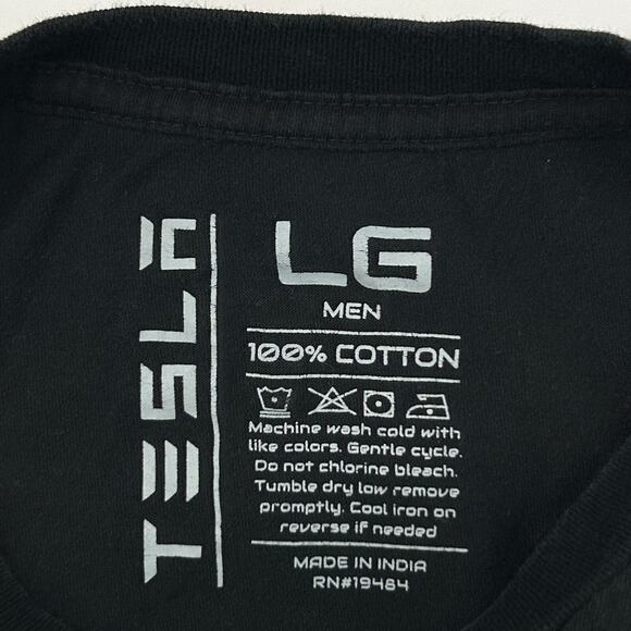 Tesla Long Sleeve T Shirt Mens L Large Short EV Electric Vehicle Elon Musk Black - Picture 4 of 5